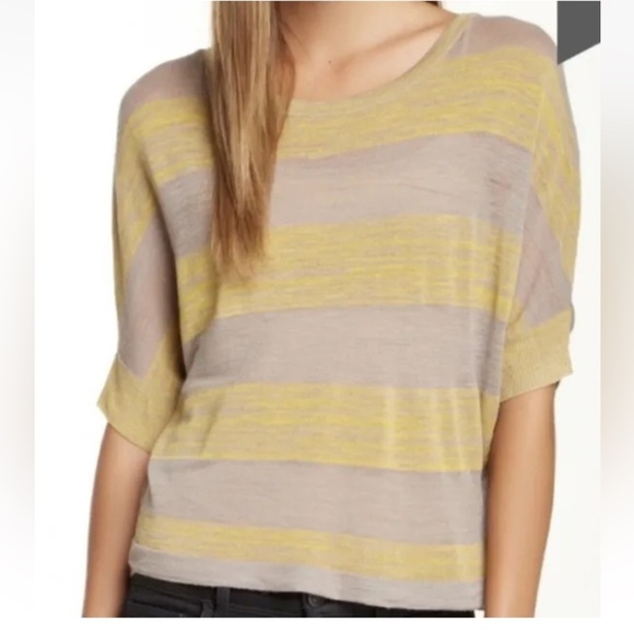 BCBG Max Azria Camille Dolman Sleeve Yellow/Gray Runway Collection Top small - Picture 1 of 8